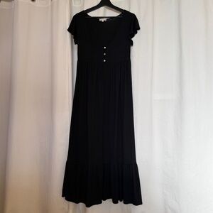 Maxi Black Jersey V-Neck Dress Women's Large